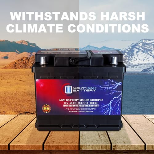 Mighty Max Battery MM-H5 Start and Stop Car BCI Group Size 47 12V 60 AH, 100RC, 680 CCA Rechargeable AGM Car Battery - style: Group 47