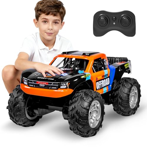 KB KAIBO Q205 1:12 Large Amphibious Remote Control Car - Waterproof RC Monster Truck with Waterproof Controller & 2 Modular Batteries for 60+ Min Play, 7.4V 4WD All Terrain Toy for Kids Adults-Orange - color: Q205 Orange