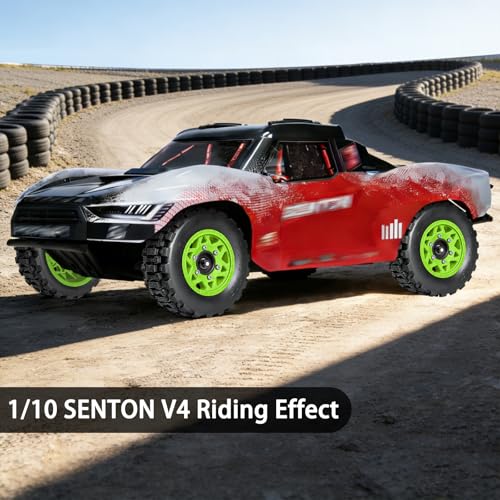 LRFHL 1/10 RC Short Course Truck Tires with 12mm 14mm 17mm Hex, 4PCS | Pre-Glued, RC Off-Road Short Truck Tires, for 1/8 1/10 Arrma Senton Traxxas Slash 2WD Axial Losi Redcat - color: Black Tires+ Green Wheels