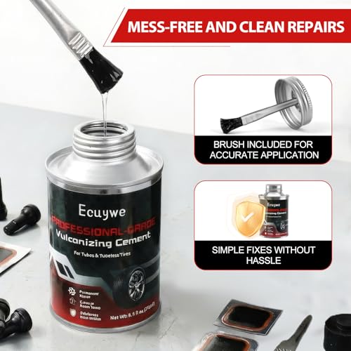 Professional Chemical Vulcanizing Cement Rubber Cement Glue with Brush All Purpose Tire Patch Glue Flat Tire Repair in 5 Minutes Emergency Puncture Fix for Car, Motorcycle, Bike