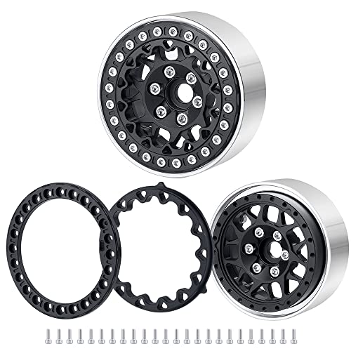 RCLIONS 1.9inch Beadlock Wheels Aluminum Rims for AXIAL SCX10 TRX4 1/10th - color: Black