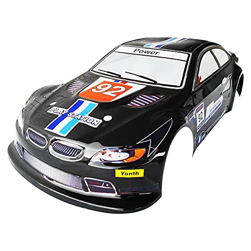 SANTAIZI 1/10 Scale E92 Style RC LEXAN Body Shell Replacement for Drift Racing Touring On-Road Car Width 200mm with Decal Sheet (Black) - color: Black