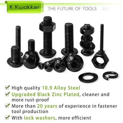 2410Pcs M2 M3 M4 M5 Nuts and Bolts Assortment Kit 4MM to 20MM Upgraded Zinc Plated Hex Button Head Cap Metric Machine Screws, 10.9 Alloy Steel Bolts and Nuts Kit w/Lock Washers for Screws - size: M. M2 M3 M4 M5