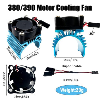 Aluminum 370/380/390 Motor Heatsink Cooling Fan with Y Cable Dupont Fits for 16101 16102 16103 16104 16106 16201 SCY JJRC C8805 MJX HBX HSP Wltoys Himoto Redcat 1/16 1/18 RC Car (Sky Blue) - style: Sky Blue