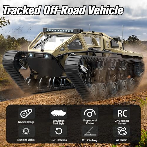 Mostop RC Tank Car, 1:16 Scale 2.4Ghz Remote Control Crawler High Speed Tank, Off-Road RC Tracked Vehicles 360°Rotating Drifting Car with 2 Batteries, Military Truck for Kids Adults - color: Brown Yellow