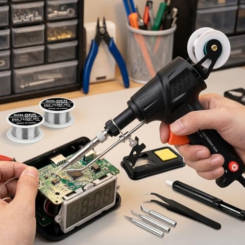 Soldering Gun Kit, Upgrade 120W Adjustable Temp Soldering Iron Set | Multi-Function Soldering Iron Kit for Electronics Welding Repair, Automatic Welding Gun for Home (11-Piece Set) (Black)