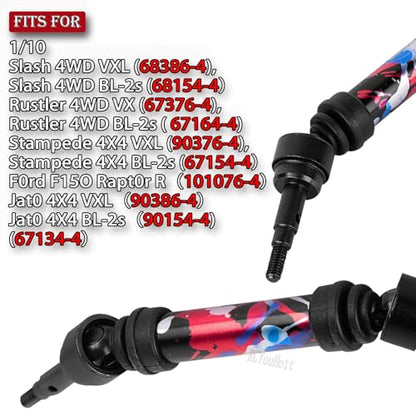 RC #45 Steel Front Rear Driveshaft/Drive Shaft Upgrades Part for 1/10 Slash,Rustler,Stampede,Jat0 4WD 4X4 VXL,F0rd F15O Rapt0r R 4WD,CVD Axles with Hex(#9051#9052) Colorful - color: Colorful-(Upgrades）