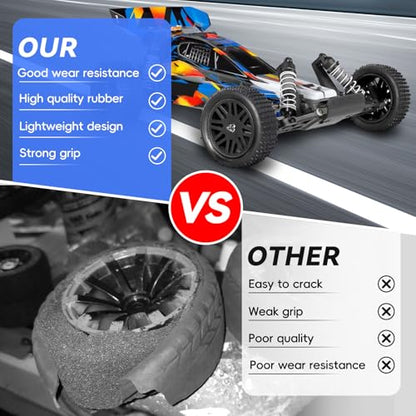 Preglued 12mm Hex Wheel Rims Rubber Tires with Foam Inserts OD 86mm/3.38" for Traxxas Bandit WLtoys 144001 Redcat 1/10 RC Off-Road Buggy Car, Set of 4 (Color A) - color: Color a