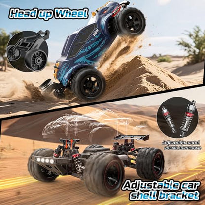 DEERC 9308E 1:16 Fast RC Cars for Boys Age 8-12 RC Monster Truck 40 KPH,All Terrain 4WD High Speed Dinosaur Truck 2 Car Shell,2.4Ghz Off-Road Remote Control Cars with 2 Batteries, Toy Gift for Kids