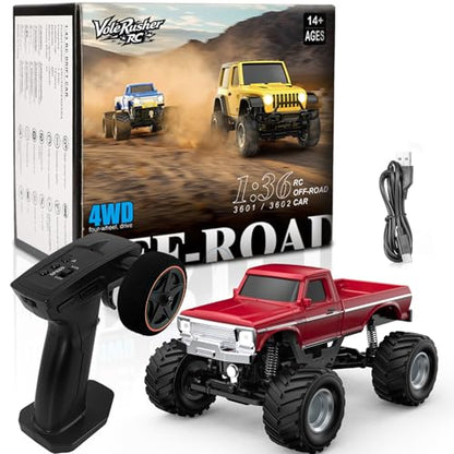 [2026 Upgrade 1/36 Mini RC Crawler, 4WD Micro Off Road Truck | Red Micro RC Crawler, 1/36 RC Crawler Mini RC Truck Toys for Ages 8-14, Birthday Gifts for Boys Girls, RTR 2.4GHz - color: Red