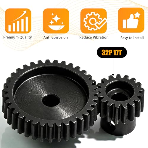 32P 17T RC Car Gear Set | 45# Steel Black Oxide | 5mm Bore +0.03mm | Precision Engineered Motor Pinion Gear Compatible with Traxxas/ARRMA/HPI/Kyosho (3-Pack with M4 Set Screws) - style: 3Pcs 17T