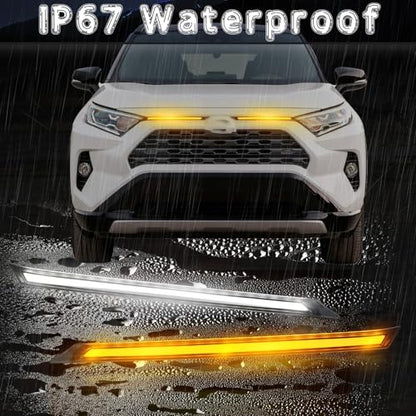 BINGIGOO 2PCS Grille Lights LED Bar Front Sequential Switchback LED Daytime Running Lights Compatible with Toyota RAV4 2019-2023 Sequential Amber Turn Signal light (Clear) - style: Clear