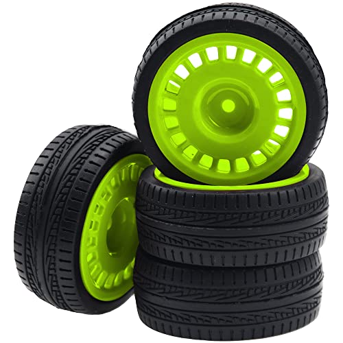Outer Diameter 70mm Rubber Tires & Nylon 12mm Hex Hub Wheel Rims Compatible with Tamiya HPI Kyosho HSP 1/10 1/12 On-Road Touring Car,WLtoys 1/14 144001 1/18 A959B RC Buggy (Green) - color: Green