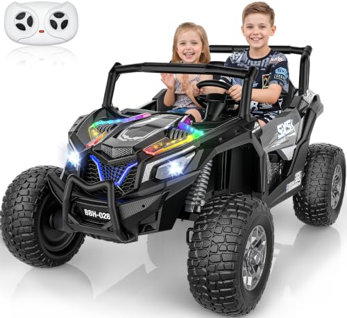 XXXL 4WD 24V Ride on Toys for Big Kids 3-14,Max 5.5Mph & 220 lbs Load,Black | Adjustable 22” 2 seater ride on car for kids, 15" eva all-terrain tires, remote control, led lights, smooth shock absorbers - color: Black