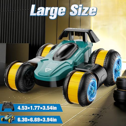 High Speed Drift Remote Control Stunt Deformation Car, Birthday Gifts, for Boys and Girls 4-16 Years Old (Green) - color: Green