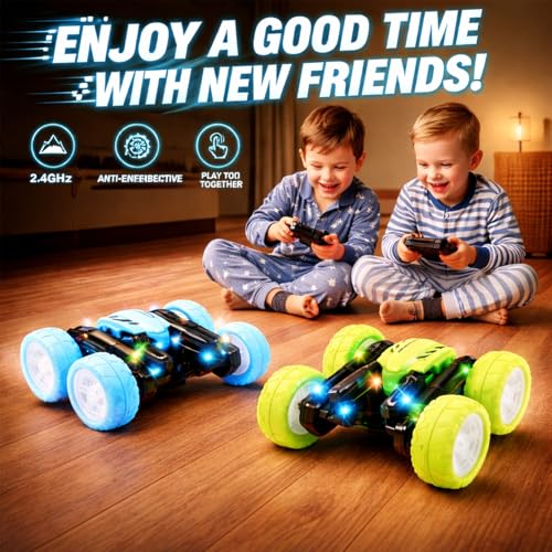 Remote Control Car for Kids, 360° Rotating Stunt Car, Double-Sided Driving, 2.4GHz RC Car, Rechargeable All-Terrain Toy, LED Glowing Wheels with Projection, for Boys & Girls Ages 4-8 - color: Yellow