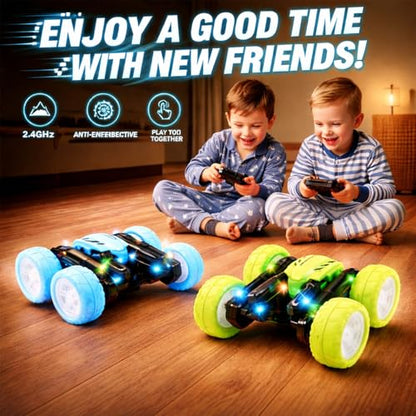 Remote Control Car for Kids, 360° Rotating Stunt Car, Double-Sided Driving, 2.4GHz RC Car, Rechargeable All-Terrain Toy, LED Glowing Wheels with Projection, for Boys & Girls Ages 4-8 - color: Yellow