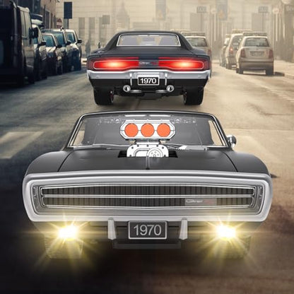 RASTAR RC Cars 1:16 Fast & Furious 1970 Dodge Charger R/T Remote Control Car, Toy Muscle Cars for Boys, Matt Black 2.4G