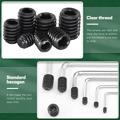 Keadic 236Pcs Internal Hex Drive Cup-Point Screws Assortment Kit, 10 Sizes Alloy Steel Hex Socket Set Cap Point Grub Screws, Socket Head Cap Screws Grub Screws, Black (1/8" to 3/8") - style: 236pcs SAE 10 Sizes Cup Point Set Screw kit
