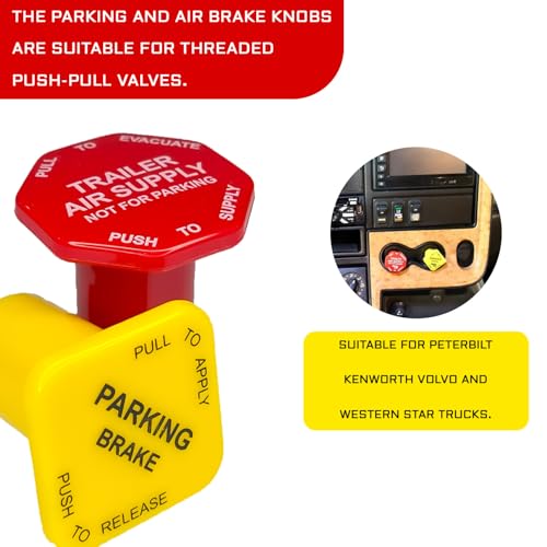 2-Pack Parking and Trailer Air Brake Knob Set 298818N Yellow and 298817N Red Parking and Air Brake Knobs Replacement for Peterbilt Kenworth Volvo Western Star Truck Trucks and Bendix MV-3 Valves