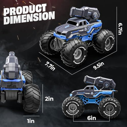 BEZGAR Remote Control Monster Truck, RC Boat Amphibious Cars Pickup Monstertruck with Shooting Water Gun - Pool Toys 4WD Waterproof All-terrian Off-Road Vehicles Gifts for Kids Boys Adults - color: Blue