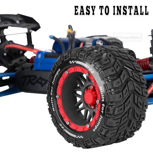 RC Wheels and Tires for 1/16 Scale,RCarmubWow Plastic Rim Rubber Tires for 1/16 Summit E-Revo Gorgon Grom,Mini Kraton 3S, M-J-X16207-16210, H-B-X16889 16890,S-C-Y16101-16106 RC Truck,Black&Red - color: Black W/Red(4pcs)