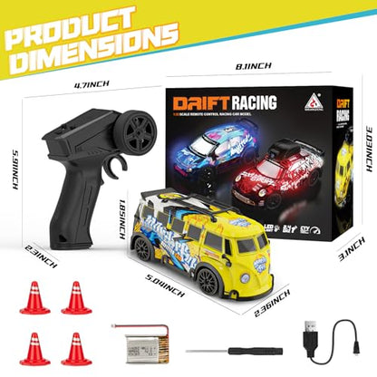 Mini RC Toy Cars for Easter Gifts for Adults Kids Boys Girls, RC Drift Car 1:32 Scale 2.4GHz remote control, Remote Control Car with LED Lights 4 Obstacles, Stunt Drifting RC Toys 4WD 25 km/h - color: 1:32 Mini Rc Car-yellow