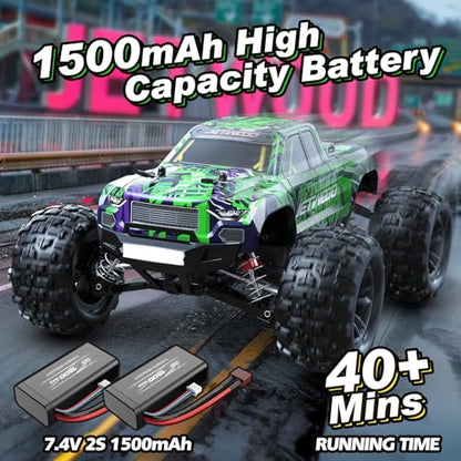 1/16 RC Car for Boys and Adults, 38kph 4WD Ready to Run Hobby RC Truck with 2 Batteries, Off Road Remote Control Monster Truck Gifts for Kids, JC16W
