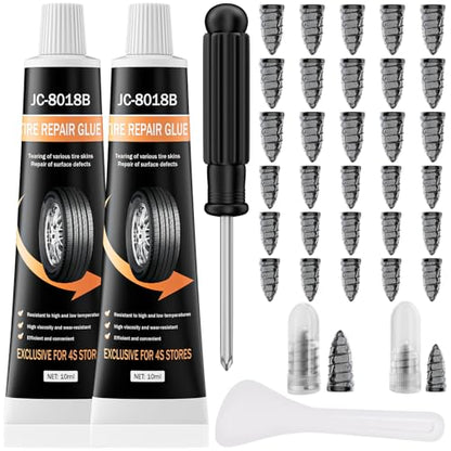 10ML*2 Tire Repair Glue with 30PCS Tire Repair Rubber Nails, Tire Repair Glue Kits, for Vacuum Tires Puncture Repair on Cars, Motorcycles, Trucks, and Tractors, Tire Plug kit.