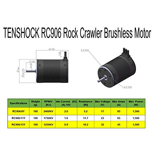 RC906 1250KV 6 Pole Brushless Motor for 1/10 1/14 Axial Wraith Crawler,Get funshobby Decal
