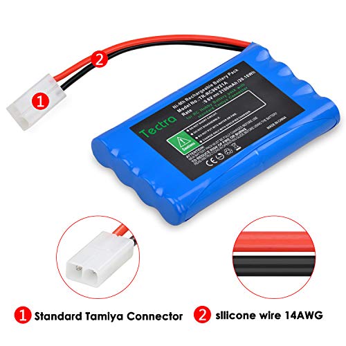 Tectra 9.6V RC Battery, 2100mAh NiMH Rechargeable Battery Pack for RC Car, RC Boat, High Capacity 8-Cell Battery Pack with Standard Tamiya Connectors Plug