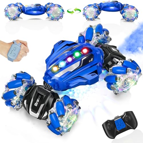 Gesture Sensing RC Stunt Car - Boys Toys Age 6-12, 4WD Hand Controlled Remote Control Car with Light & Music, 360°Rotation Twist Vehicle Toy, Christmas Birthday Gift for Boys Girls Age 6 7 8 9 10 11+ - color: Blue