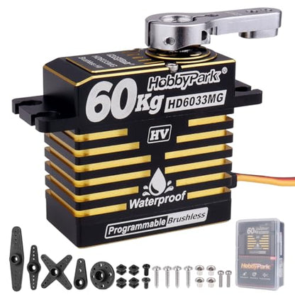 HobbyPark Waterproof 828oz 60KG High Torque Servo Brushless Motor 8.4V HV Servo Metal Gear Digital Servo Programmable for 1/8 1/10 1/12 RC Crawler RC Truck RC Car Buggy Robotic DIY Control Angle 180°