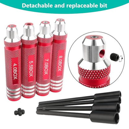 RC Hex Nut Driver Set Repair Tool Kit 4.0/5.5/7.0/8.0mm Hexagonal Head Nut Socket Wrench Screwdrivers for Hobby RC Quadcopter Helicopter FPV Drone Car Airplane(Red) - color: Red