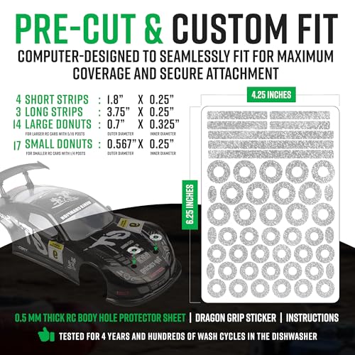 Dragon Grips RC Body Clip Hole Protectors, 49pcs, Clear PVC Stickers | For 1/10 RC Crawler Body Shells, Stick-On Accessories, Prevent Clip Hole Damage & Cracking, Protect Custom-Painted Bodies - color: Clear/49pc