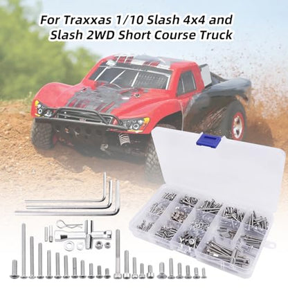 286pcs RC Screw Kit M2.5 M3 M4 Hex Screws Washers Lock Nuts Body Clips Wheel Pins Cross Wrench Hardware Fastener for 1/10 Traxxas Slash 4x4 2WD