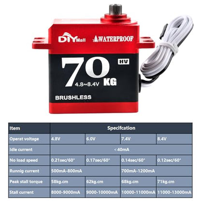 70kg Digital Servo Waterproof Brushless Motor Steel Gear Servo 180° | 25T Metal Horn, for 1/8 1/10 RC Car/Robot/Boat/Plane - style: 180 degree