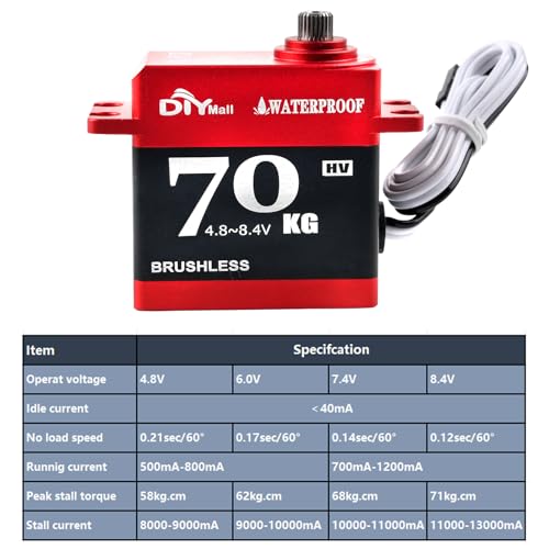 70kg Digital Servo Waterproof High Torque Brushless Motor Steel Gear Servo with 25T Metal Horn for 1/8 1/10 RC Car/Robot/Boat/Plane (270 Degree) - style: 270 degree