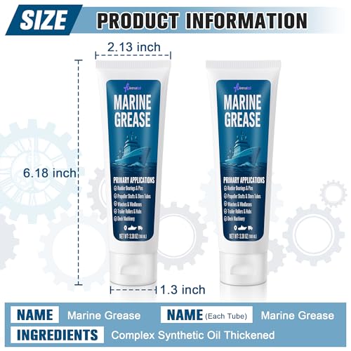 2 Pack 3.38 oz Marine Grease Tube, Premium Marine Grade Grease, Waterproof High Temp (0°F - 500°F) Bearing Lube for Propeller Shafts, Rudder Bearings, Trailers & Boat Maintenance