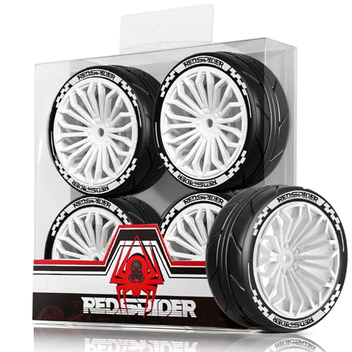 1/10 RC On Road Tires OD 2.55'' & Plastic Wheels 12mm Hex for 1:10 Scale Racing Touring Street Car Tamiya TT01 TT02 XV01 TA06 A959 144001 HPI KYOSHO HSP PTG2 Traxxas (White) - color: White