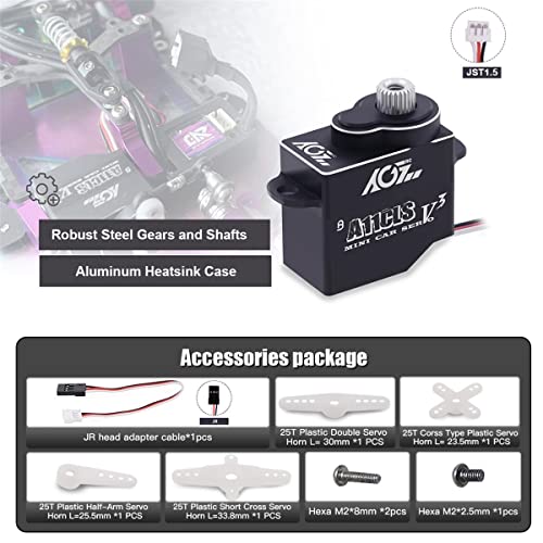 AGFRC Mini-Z Car 0.05Sec RC Micro Drifting Servo (A11CLS V3 Black) | 1.4kg Torque, Titanium Gear, Coreless Motor, Programmable, Fits Mini-Z, 1/24-1/28 Scale RC Cars. 20x21x11.3mm, 11g - style: A11CLS V3 Black