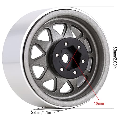 INJORA 1.9 Beadlock Wheel Rim Hub 4pcs Metal Rims for 1/10 RC Crawler Car TRX4 Axial SCX10 90046 VP VS4-10 Redcat Gen 8 7(Grey) - color: Grey