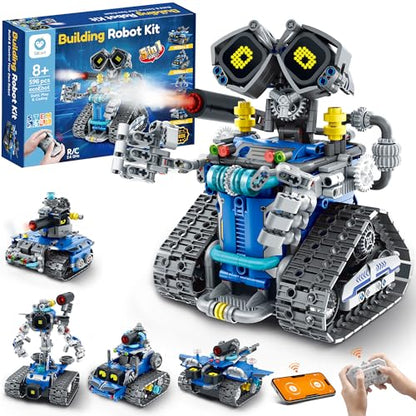 Sillbird STEM Robot Building Kit with Remote Control Gifts for Boys 8-14 | Coding Robotic Toy, Birthday Presents for Kids Ages 8+, App-Controlled, Buildable 5in1 Models, LED Eyes, 596 Pieces - color: Blue