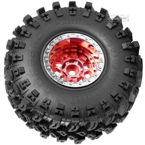 RC 2.2 Beadlock Wheels and Tires for 1/10 TRX4 SCX10 Capra AMG 6x6 Gen8 Everest Gen7 Pro RC Crawler,Alunium 2.2 Beadlock Rims RC Wheels 2.2 Beadlock Tires,4pcs,Red - color: Red(4pcs)