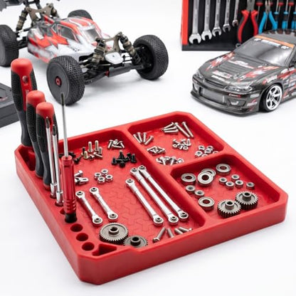 OGRC Silicone Tool Tray, Parts Organizer RC Screw Storage Plate Holder Mat | 160×160mm, with Detachable Magnetic Mats, Red - color: Red