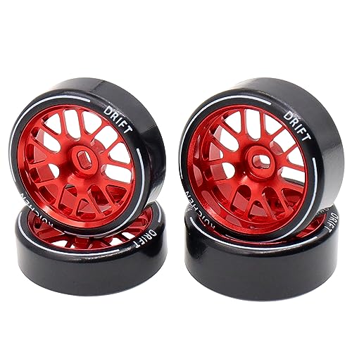 4PCS 27Mm Hard Drift Metal Wheel Rim Tyres Compatible with Wltoys 284131 K969 K979 K989 Kyosho Mini-Z 1/28 RC Car Parts（Red） - color: Red