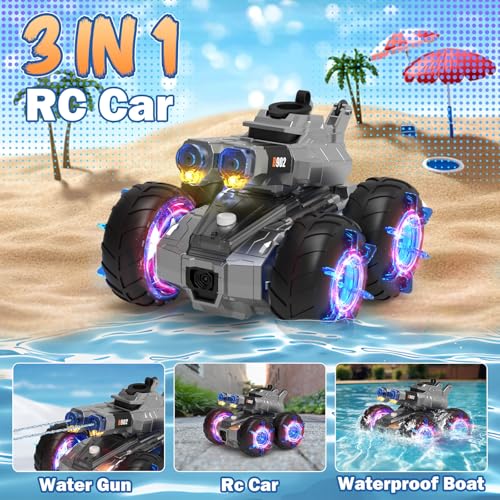 Amphibious Remote Control Car with Water Gun | Waterproof Gesture Sensing RC Stunt Cars,Monster Truck Rc Boat, Swimming Pool Toys,Birthday Gifts for Boys Girls 8+ yrs - color: Blue