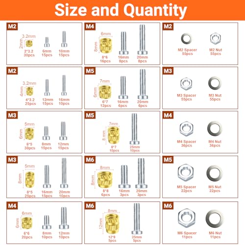 Preciva Threaded Inserts Set, 716Pcs Heat Set Inserts Nuts Bolts with M2 M3 M4 M5 M6 Insert-Tip, 60W Soldering Iron and Holder, for 3D Printer Parts or Plastic Parts