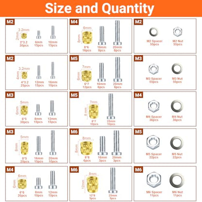 Preciva Threaded Inserts Set, 716Pcs Heat Set Inserts Nuts Bolts with M2 M3 M4 M5 M6 Insert-Tip, 60W Soldering Iron and Holder, for 3D Printer Parts or Plastic Parts