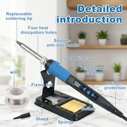 Soldering Iron Kit, 80W 110V LED Digital Solder Gun with Ceramic Heater, Portable Welding Tool Set with 5 Tips, Solder Wire, Stand & Sponge for Metal, Electrical Repair and DIY
